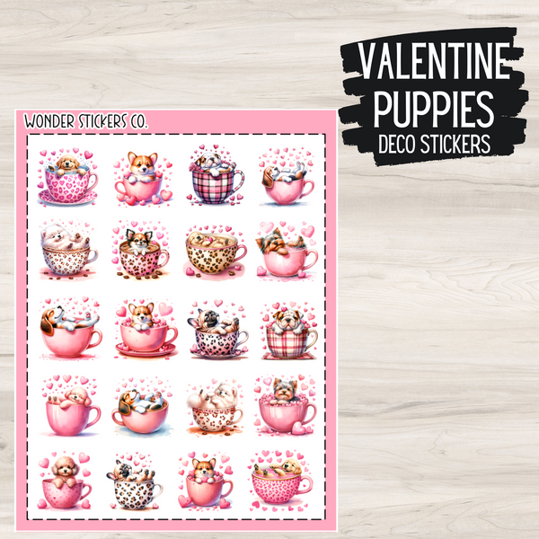 Valentine Puppies in Cups Sticker Sheet