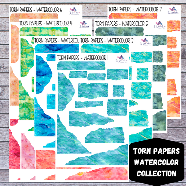 Torn Papers Journaling Stickers - Watercolor Collection