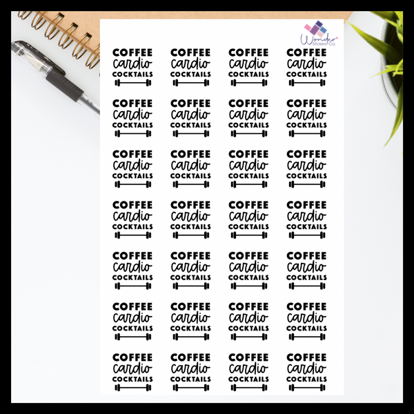 Coffee Cardio Cocktails Quote Sticker Sheet